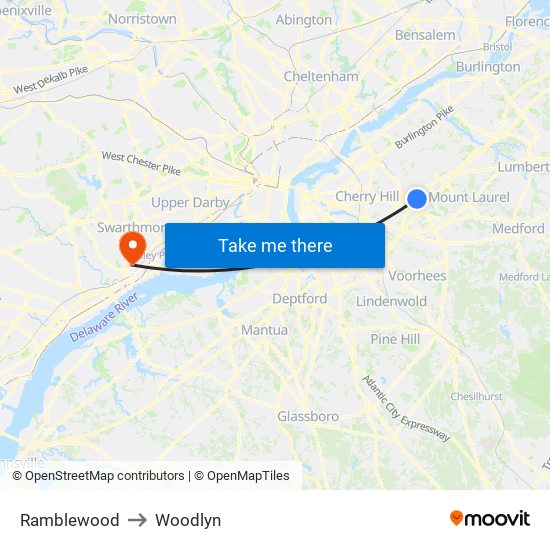 Ramblewood to Woodlyn map