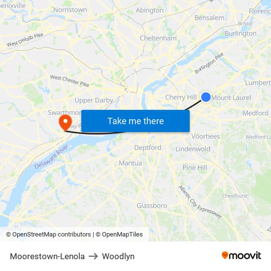 Moorestown-Lenola to Woodlyn map