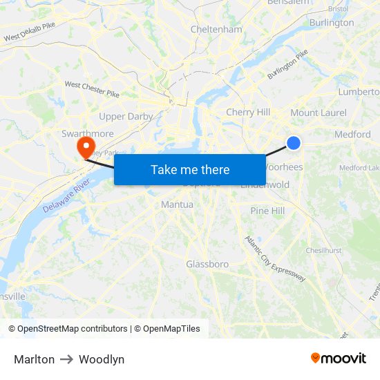 Marlton to Woodlyn map