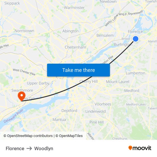 Florence to Woodlyn map