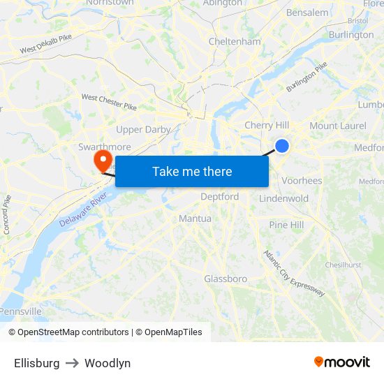Ellisburg to Woodlyn map
