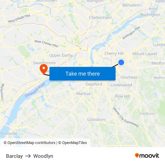 Barclay to Woodlyn map