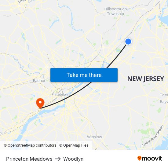 Princeton Meadows to Woodlyn map