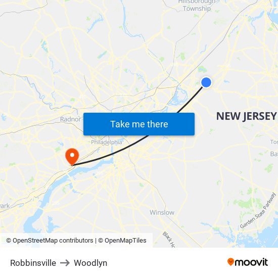 Robbinsville to Woodlyn map