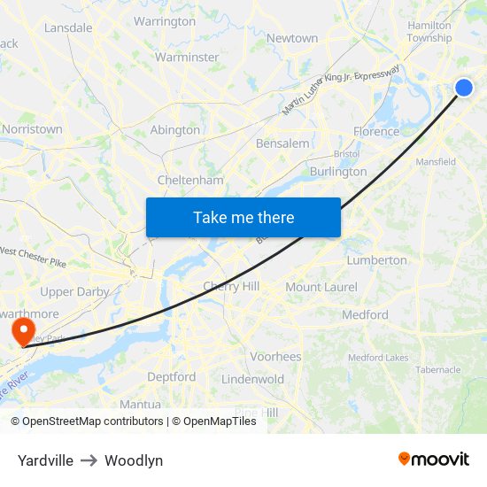 Yardville to Woodlyn map