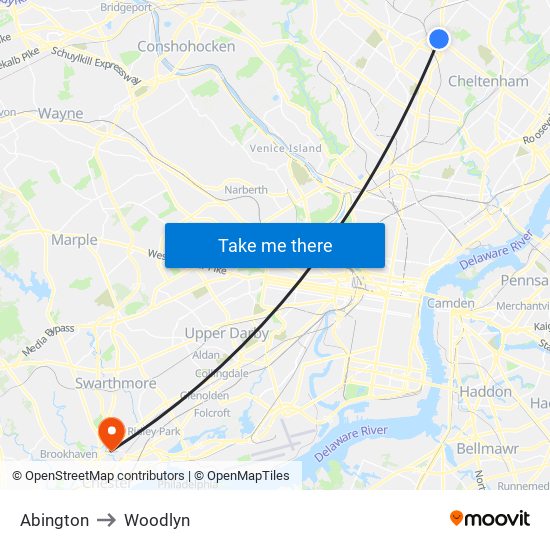 Abington to Woodlyn map