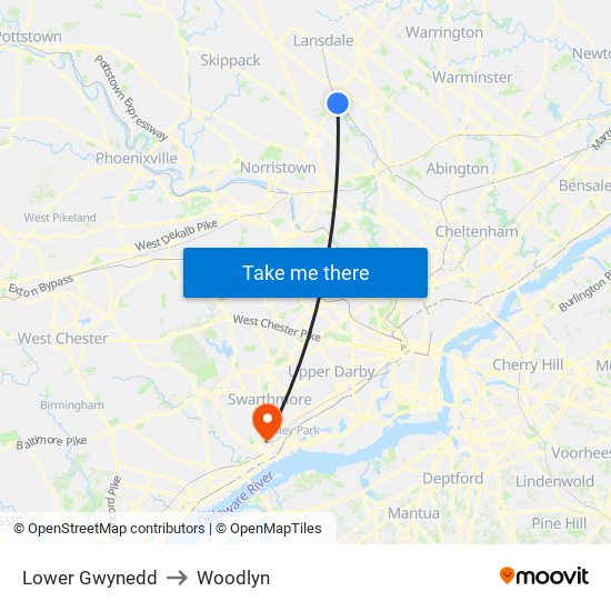 Lower Gwynedd to Woodlyn map