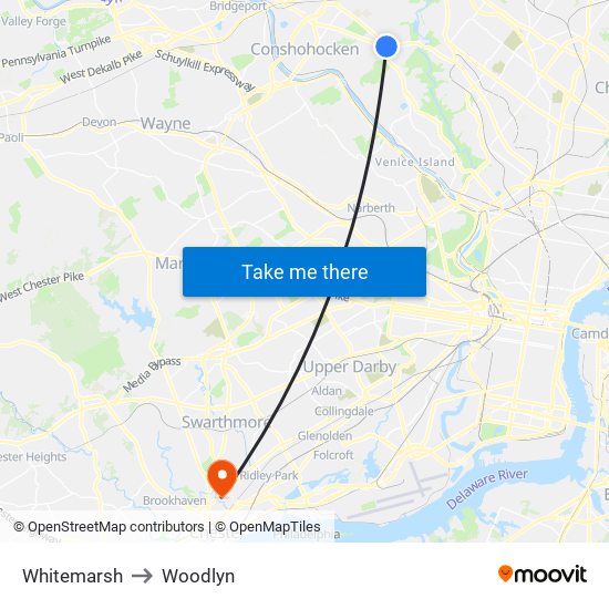 Whitemarsh to Woodlyn map