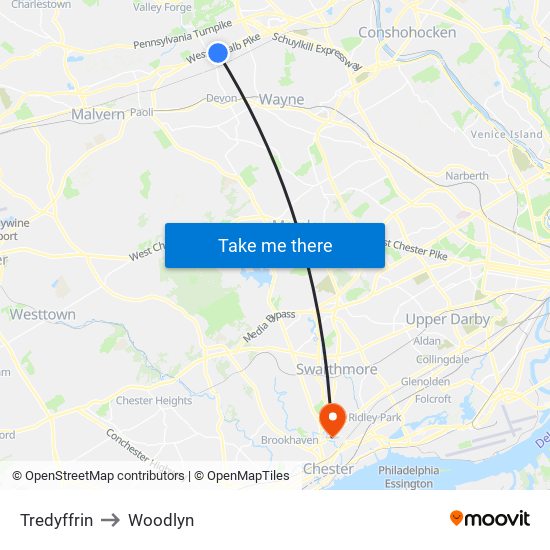 Tredyffrin to Woodlyn map