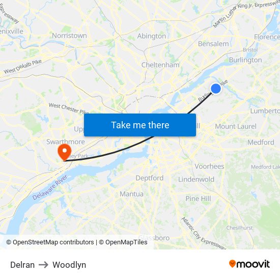 Delran to Woodlyn map