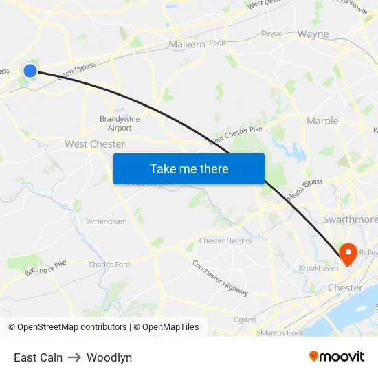 East Caln to Woodlyn map