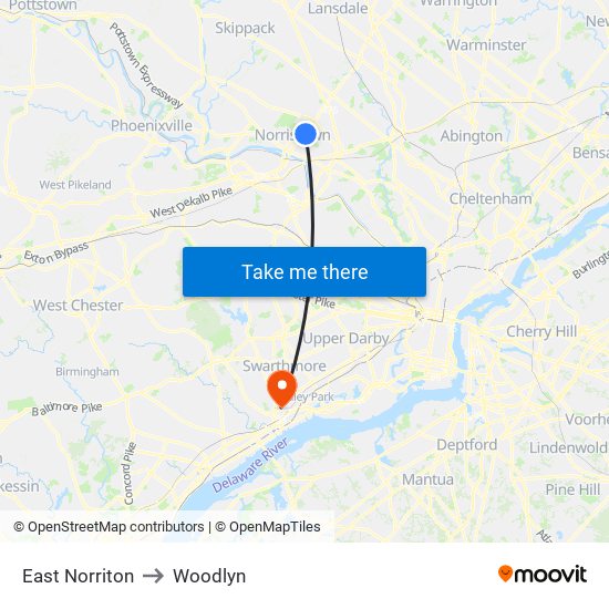 East Norriton to Woodlyn map