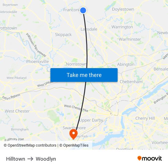 Hilltown to Woodlyn map