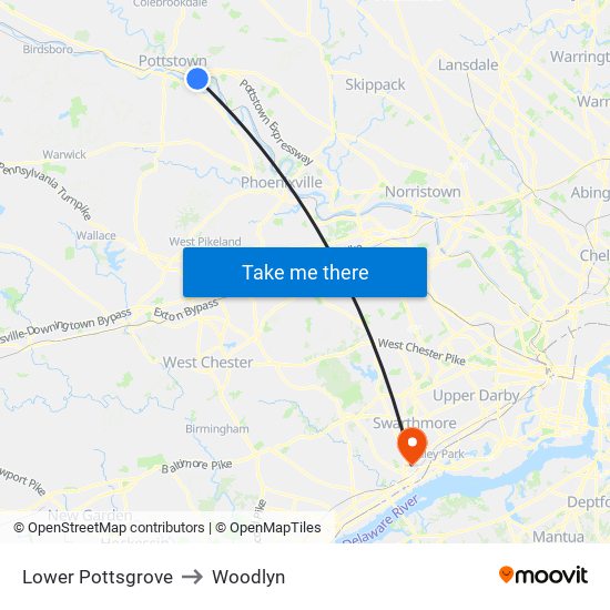 Lower Pottsgrove to Woodlyn map