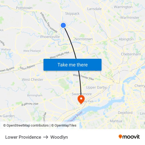 Lower Providence to Woodlyn map