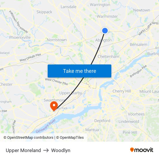 Upper Moreland to Woodlyn map
