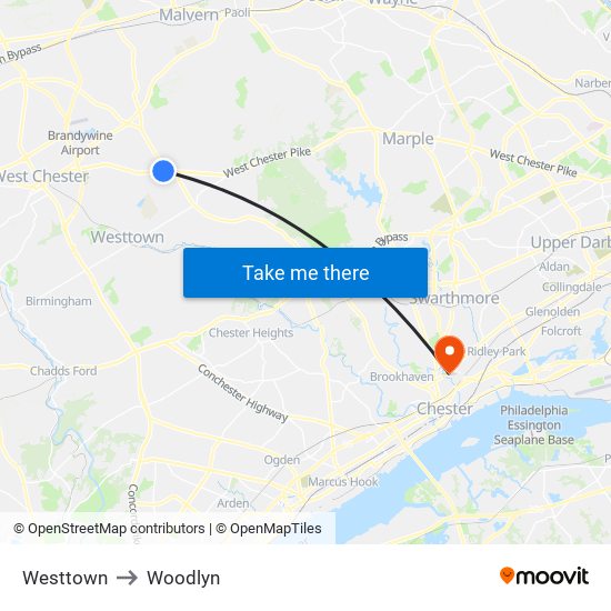 Westtown to Woodlyn map