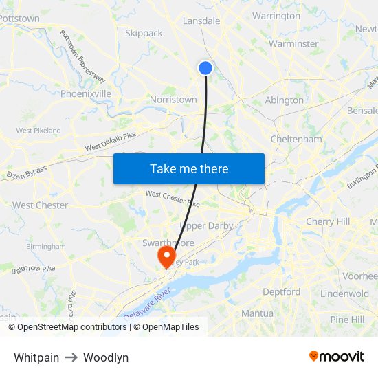 Whitpain to Woodlyn map