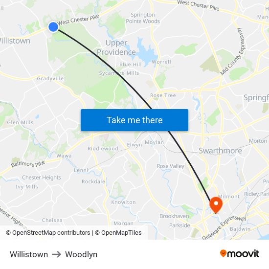 Willistown to Woodlyn map