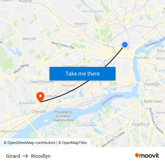 Girard to Woodlyn map