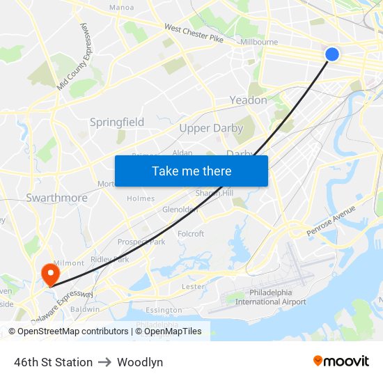 46th St Station to Woodlyn map