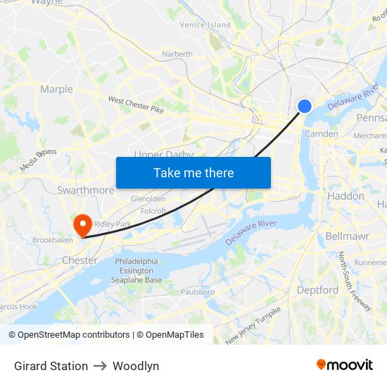 Girard Station to Woodlyn map