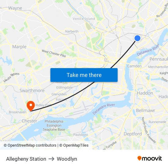 Allegheny Station to Woodlyn map