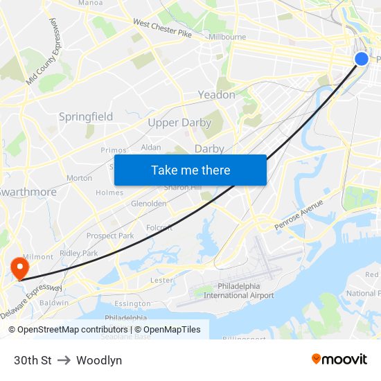 30th St to Woodlyn map