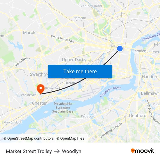 Market Street Trolley to Woodlyn map