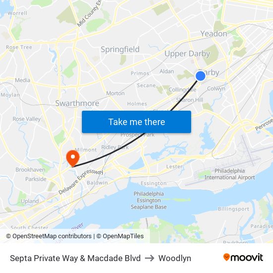Septa Private Way & Macdade Blvd to Woodlyn map