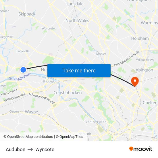 Audubon to Wyncote map