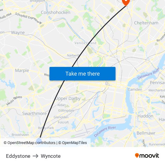 Eddystone to Wyncote map