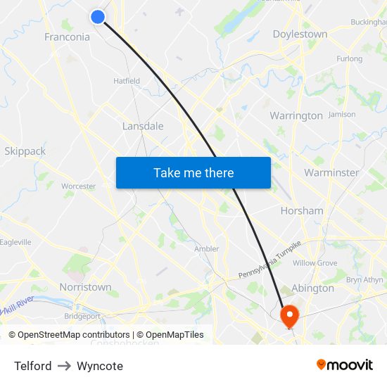 Telford to Wyncote map
