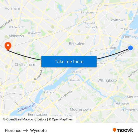 Florence to Wyncote map