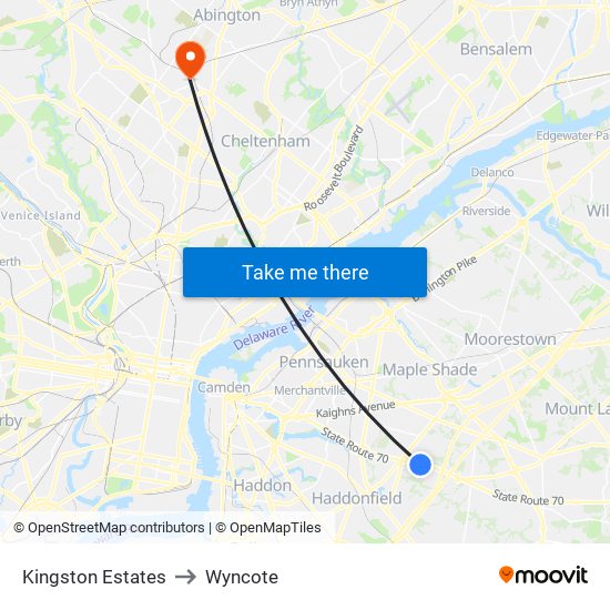 Kingston Estates to Wyncote map