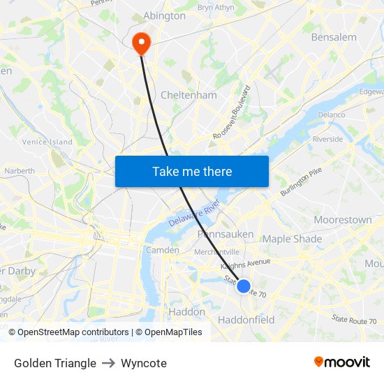 Golden Triangle to Wyncote map