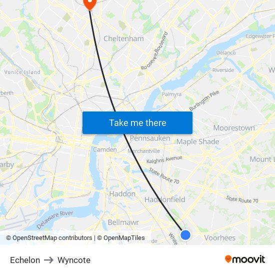 Echelon to Wyncote map