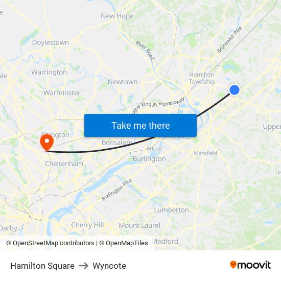 Hamilton Square to Wyncote map