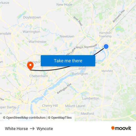White Horse to Wyncote map