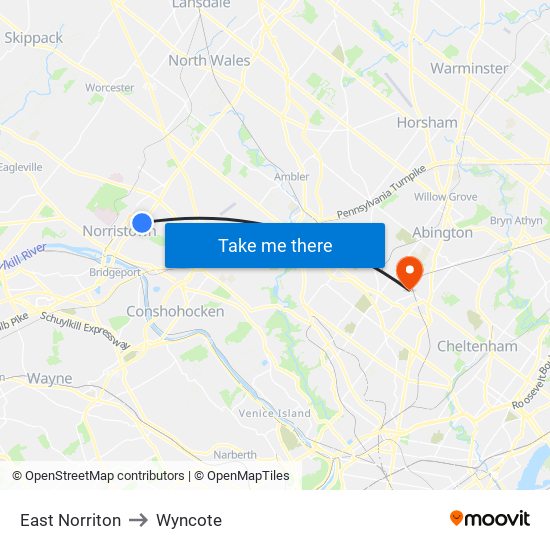 East Norriton to Wyncote map