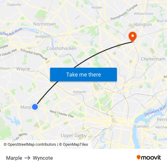 Marple to Wyncote map