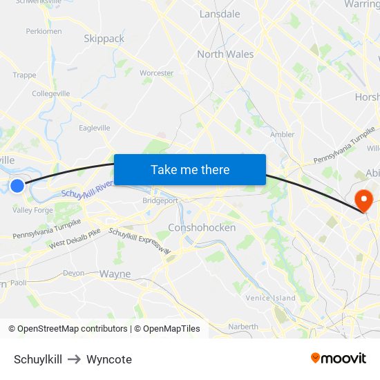 Schuylkill to Wyncote map