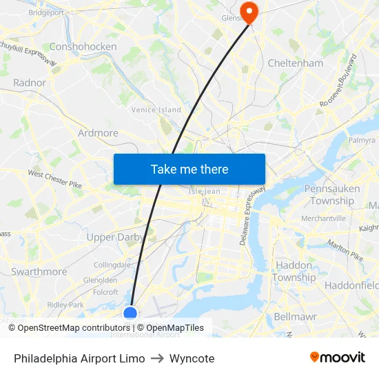 Philadelphia Airport Limo to Wyncote map
