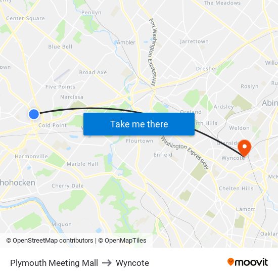Plymouth Meeting Mall to Wyncote map