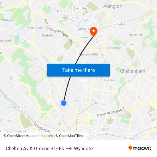Chelten Av & Greene St - Fs to Wyncote map