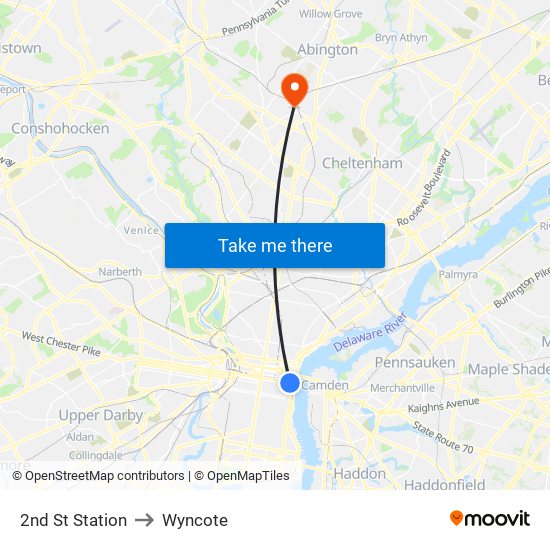 2nd St Station to Wyncote map