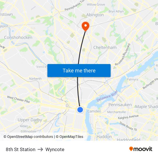 8th St Station to Wyncote map