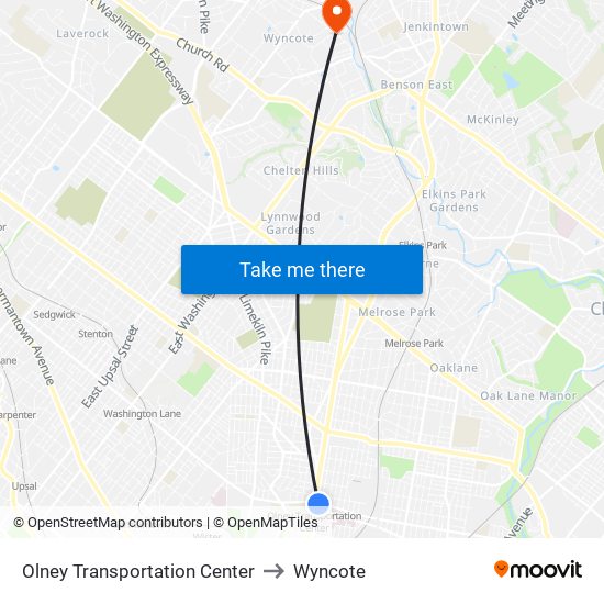 Olney Transportation Center to Wyncote map