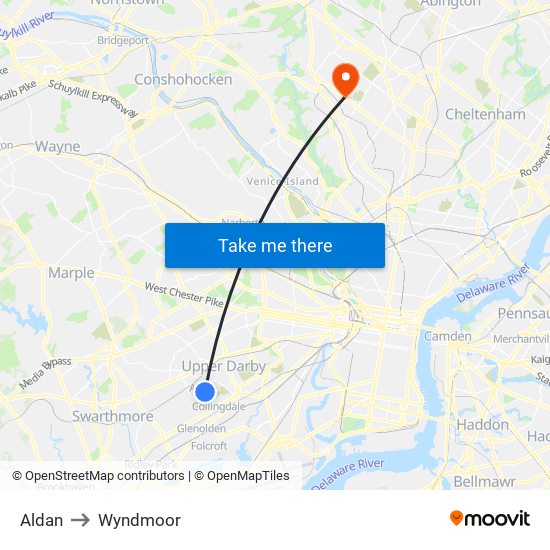 Aldan to Wyndmoor map