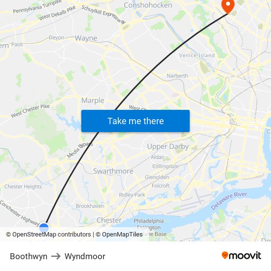 Boothwyn to Wyndmoor map